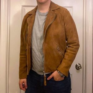 Mens Allsaints Judd Tan Suede Biker Jacket Size Large